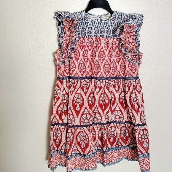 Tuckernuck Ash & Eden Red Olga Mini Lace Dress Cotton Tiered sz L - Picture 2 of 9